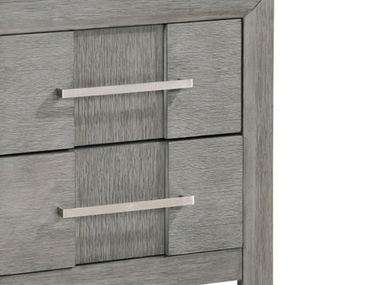 Modern 2 Drawer Nightstand In Gray Finish With Silver Metal Handles, Contemporary Bedside Table With Smooth Glide Drawers