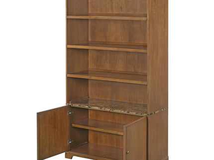 Tall Bookcase Storage Cabinet With 3 Open Shelves & Fluted Double Doors