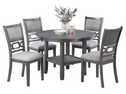 5 Piece Dining Set With Storage Shelves Round Table And Upholstered Side Chairs - Gray