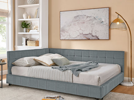 Mid-Century Storage Upholstered Tufted Bed Frame With Backrest And Armrests