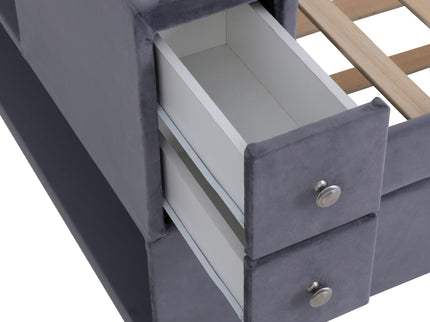 Upholstered Bed With Storage And Twin Trundle, USB Charging Ports