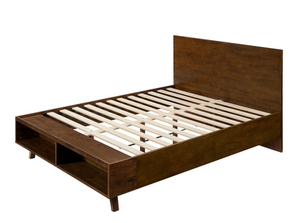 Queen Size Platform Bed Frame With Footboard Storage - Walnut