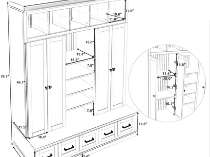 Hall Tree & Bench And 5 Storage Cubbies