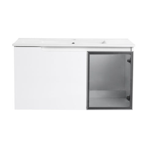 Wall Mounted Bathroom Vanity With Sink, 2 Soft Close Doors, Cabinet & Half Door