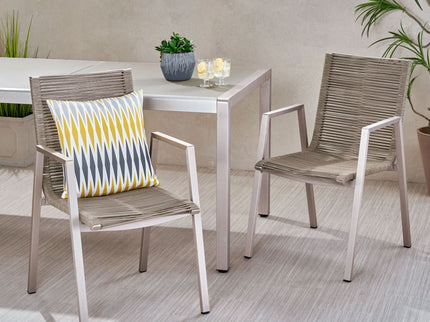 Outdoor Modern Aluminum Dining Chair Set With Rope Sea (Set of 2)
