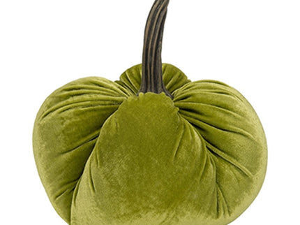 Velvet Weighted Pumpkin With Resin Stem Apple, Pumpkin Ornament Decor For Holiday Harvest Festival Fall Festival & Thanksgiving (Set of 2) - Green
