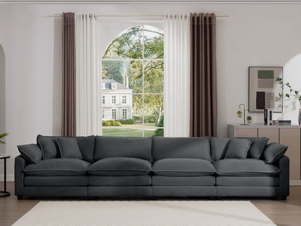 Modern Upholstered 4 Seater Fabric Sofa With Arm And Throw Pillows