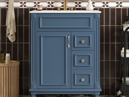 Bathroom Vanity With Ceramic Sink, Compact Cabinet With 2 Drawers And Adjustable Shelf - Blue