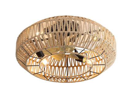 22" Caged Ceiling Fan With DC Motor, 6 Speeds Remote Control For Living Room - Rattan