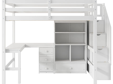Loft Bed & L Shaped Desk, Drawers, Cabinet, And Storage Staircase