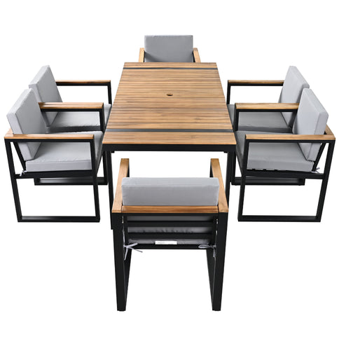 7 Pieces Outdoor Dining Set Patio Dining Table And Chair Set With And Removable Cushions For Patio