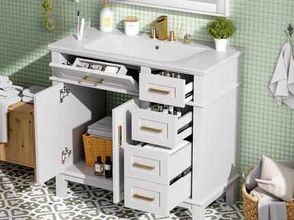 Bathroom Vanity With Sink, Soft Close Doors, 4 Storage Drawers