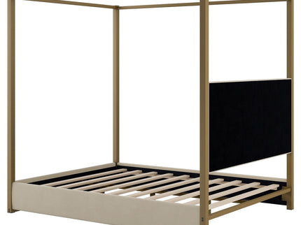 Upholstered Canopy Platform Bed With Frame, Queen Size - Beige