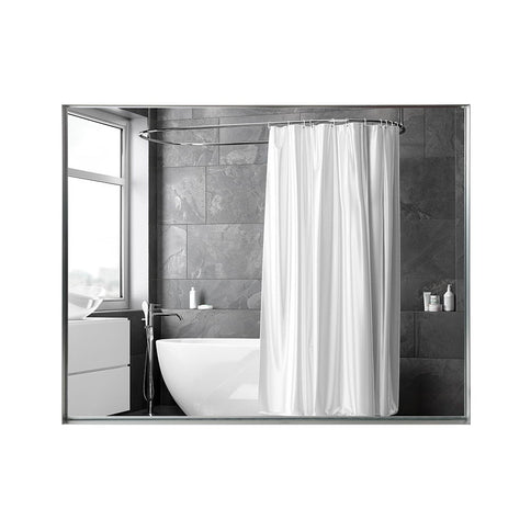 Glossy Framed Mirror For Bathroom Rectangular Wall Bathroom Mirror Metal Frame Farmhouse Mirror Large Decorative Square Corner Rectangle Mirror (Horizontal & Vertical) - Brushed Silver