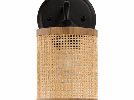 Reef - Single Lights Wall Sconce With Natural Shade Rustic Wicker Wall Light - Black / Rattan
