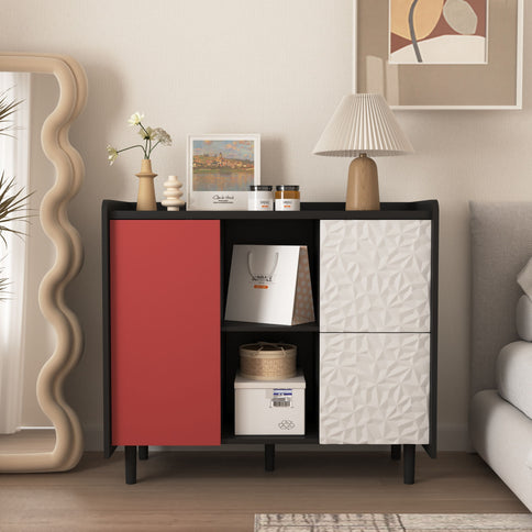 Modern Sideboard Buffet Cabinet With Doors And Unique Panel Styling