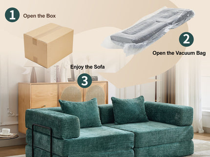 Convertible Floor Sofa Bed With Pillow Back Support Armrest