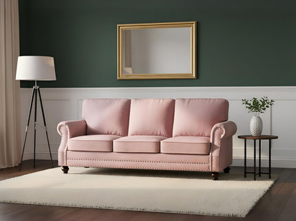 3 Seater Sofa With Nailhead Trim And Turned Legs For Living Room