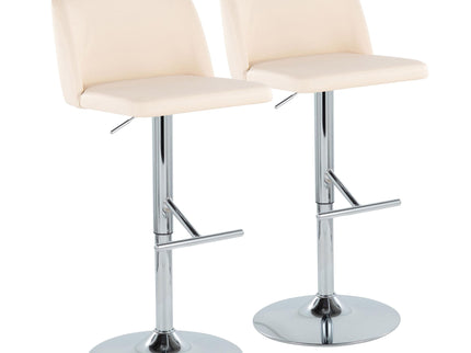 Toriano - Contemporary Adjustable Barstool With Swivel With Straight T Footrest (Set of 2) - Cream / Chrome
