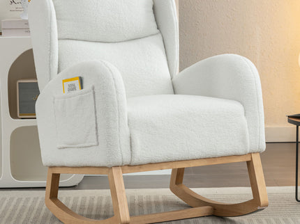 Teddy Fabric Rocking Chair With Packet Wood Legs - Ivory