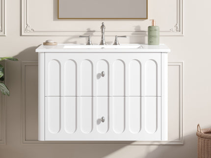 Floating Bathroom Vanity With Oval Knobs & Round Edge, Soft Close Drawer Slides