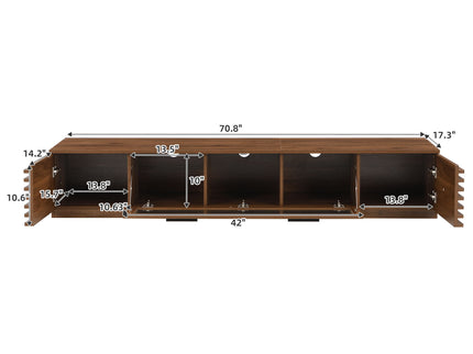 TV Stand With LED Lighting, Soft Closing Hinges, Cable Management - Walnut
