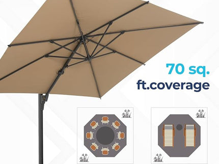 Round Cantilever Patio Umbrella With 360 Rotation & Infinite Tilt Adjustment