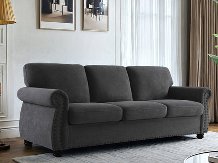Soft Sofa, Upholstered 3 Seater Couch With High Density Foam, Loose Back Cushions And Turned Legs