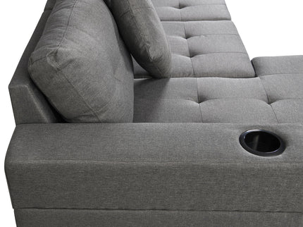 Modern Sectional Sofa Set With L Shape Chaise Lounge, Cup Holder, 4 Seat - Gray