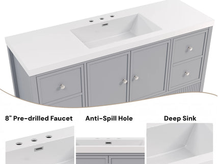 Bathroom Vanity With Separate Sink, Soft Close Doors And 4 Drawers