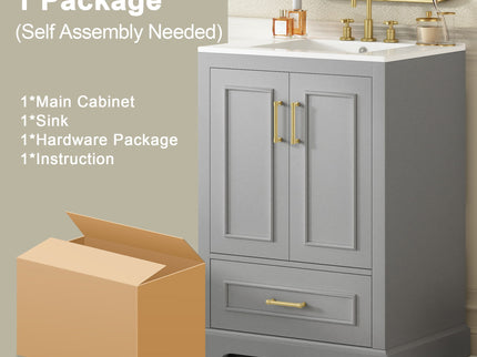Bathroom Vanity With Sink, 1 Divided Drawer And 2 Soft Close Doors With Double Shelf