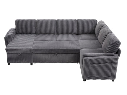 Convertible U-Shaped Sectional Sofa Bed With USB Ports And Storage