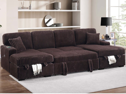 Convertible Sectional Upholstered Sleeper Sofa With Storage Chaise