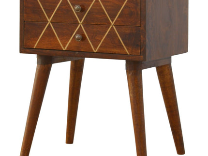 Inlay Geo Brass Bedside Table - Chestnut