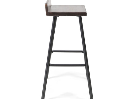 Outdoor Bar Stool With Low Backrests And Wood Seats (Set of 2) - Dark Brown / Black