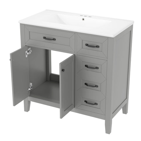 Modern Bathroom Vanity With Sink, Freestanding Design With Drawers And Doors