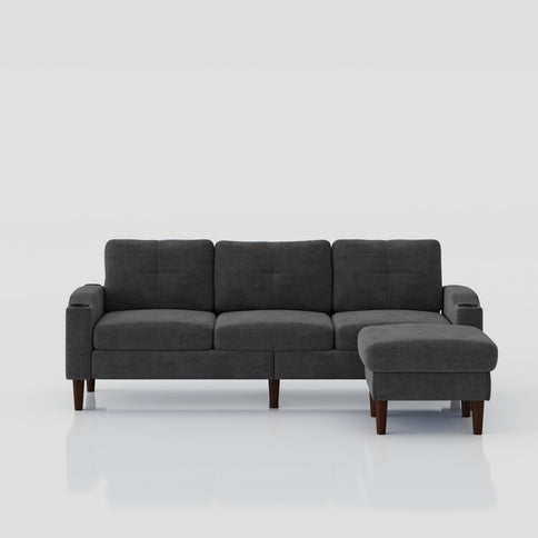 3 Seater Convertible Combination L Shaped Sofa With Footstools With Storage