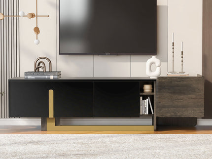 TV Stand With 1 Drawer, 2 Cabinets And Adjustable Shelves