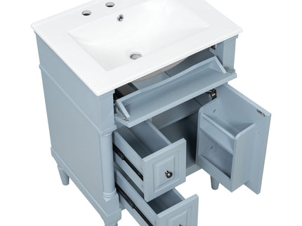 Freestanding Bathroom Vanity With Sink, Adjustable Shelf & Flip Drawer
