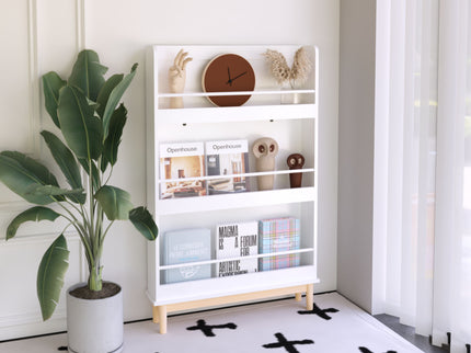 Wall Mounted Bookshelf, 3 Front Facing Display Shelves For Toddler Bedroom - White