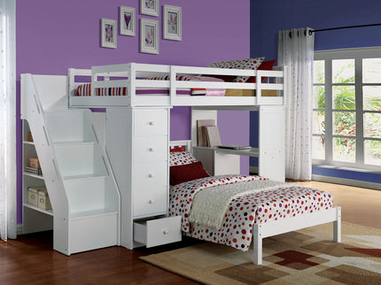 Freya - Twin Loft Bed With Storage (Not Including The Bottom Twin Bed) - White