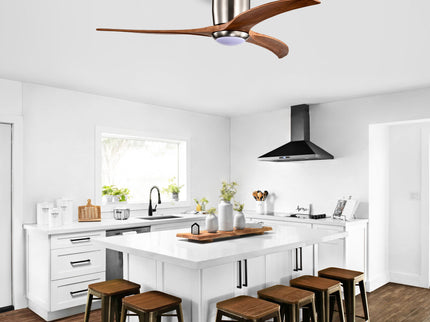 Flush Mount Fan Light, 3 Blades Ceiling Fan With Lights Remote Control, Quiet DC Motor, 6 Speed - Nickel