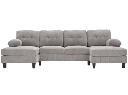 U-Shaped Sectional Sofa 103.5" Fabric Couch With Dual Chaise Lounges, Storage Pockets, Armrest Pillows