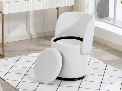Barrel Chair With Built In Storage, 360° Swivel - Beige