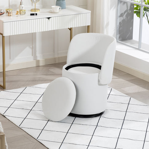 Barrel Chair With Built In Storage, 360° Swivel - Beige