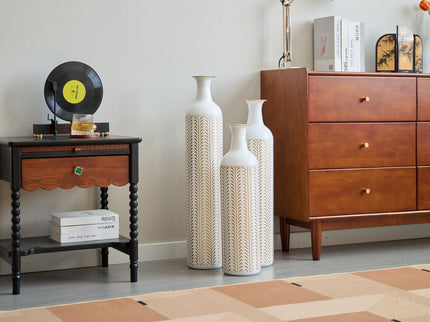Floor Metal Vase Modern Style Decoration Home Metal Vase 3 Piece Set Gorgeous Home Decoration Large Glazed Metal Vase - Gold / White