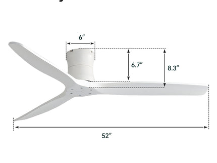 52" Ceiling Fan, No Light Flush Mount Low Profile 3 Blades With Remote Control