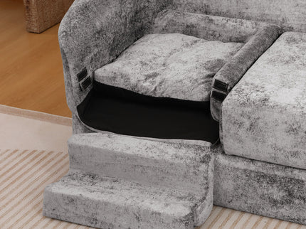 3 Seater Sofa With Built In Pet Bed Nook, Curved Design And 2 Throw Pillows