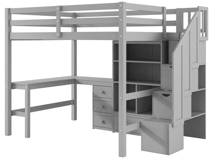 Loft Bed & L Shaped Desk, Drawers, Cabinet, And Storage Staircase