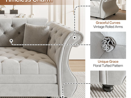 Oversized Chesterfield Pull Out Sofa Bed, Roll Arm Couch With Flower Tufting For Living Room